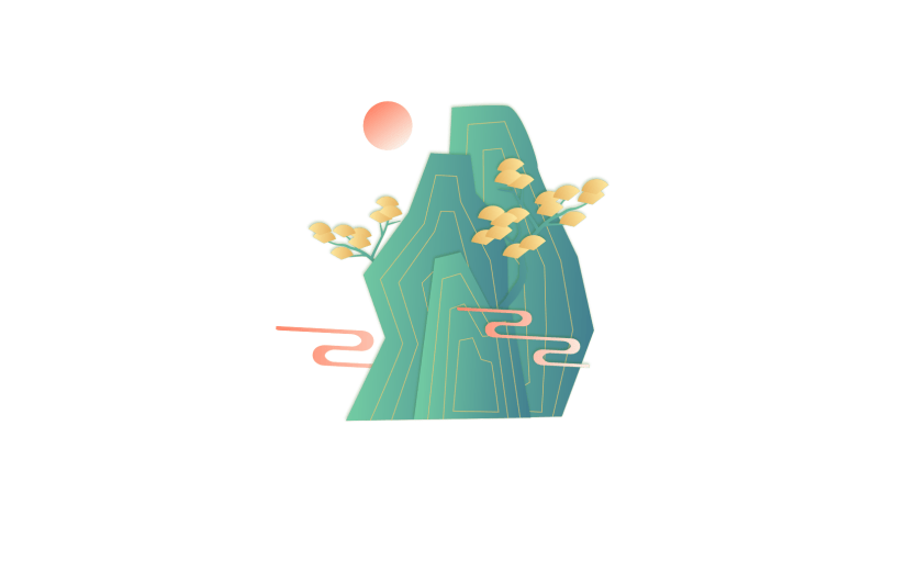 绿色古风山水松树国风矢量元素