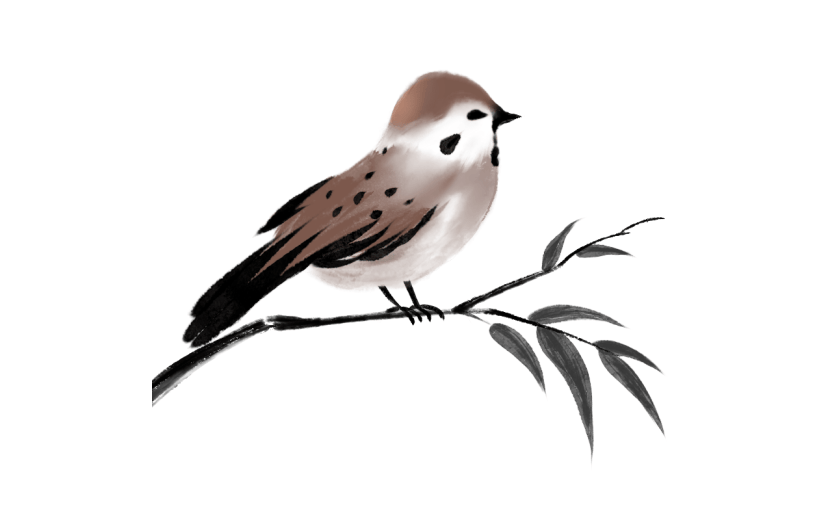 水墨风-手绘动物插画贴纸-麻雀-