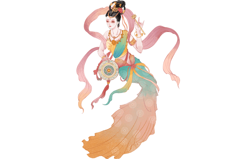 敦煌写实插画飞天仙女人物元素素材