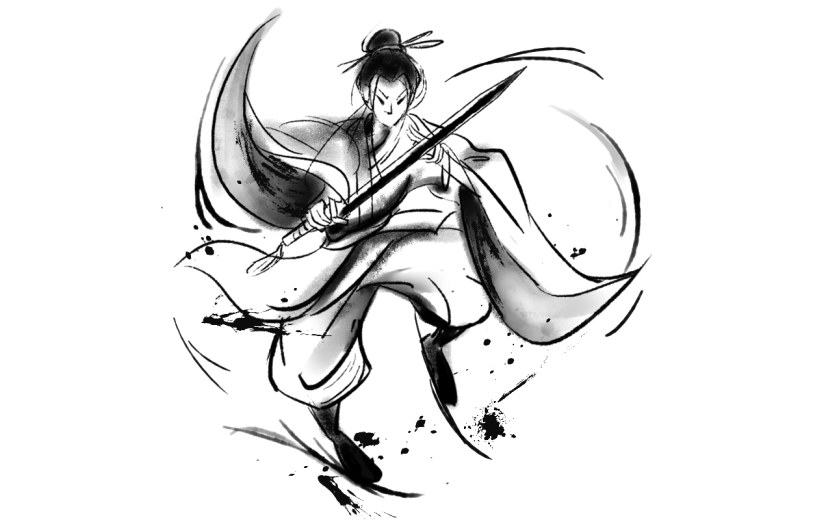 手绘-中国风水墨风人物贴纸-道士