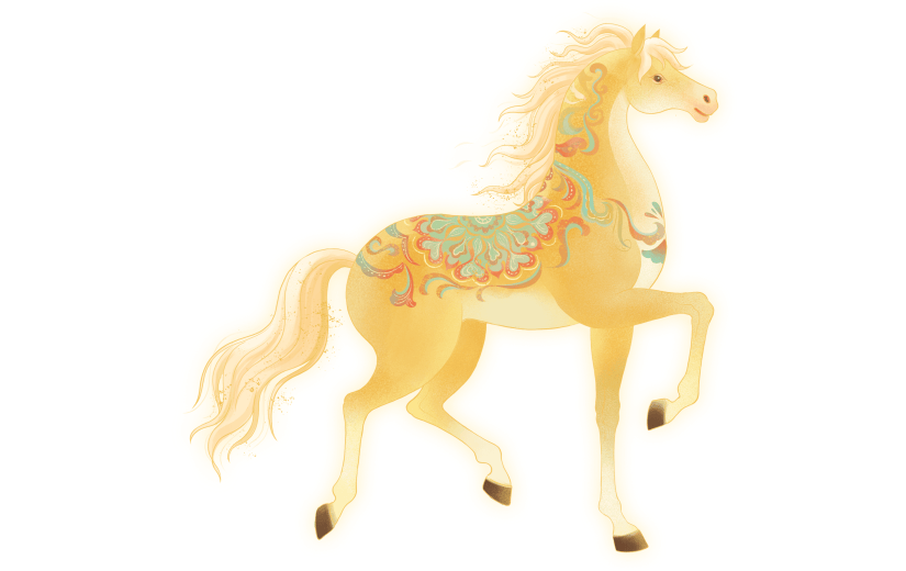 马年中式感敦煌风发光插画马元素