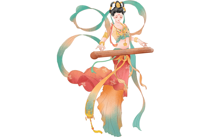 敦煌写实插画飞天仙女人物元素素材