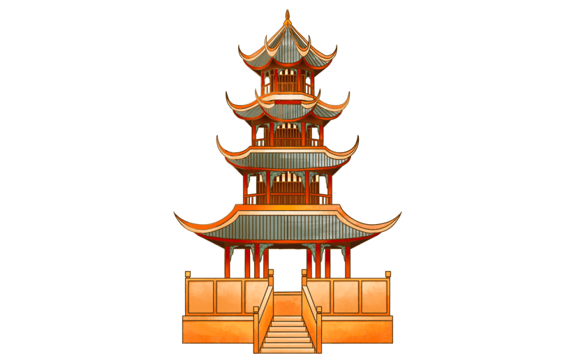 塔台阶中国风中秋节元素贴纸   