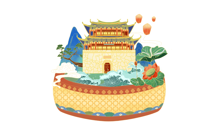手绘-国潮风建筑
