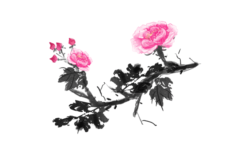 水墨中国风植物元素贴纸-牡丹1