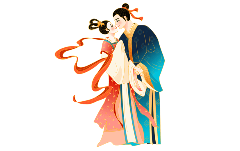 手绘金边-七夕元素-牛郎织女