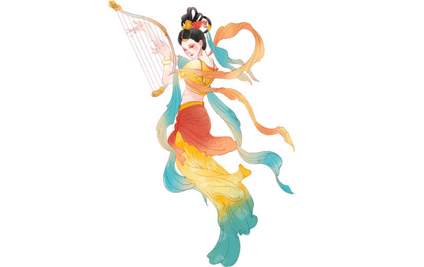 敦煌写实插画飞天仙女人物元素素材