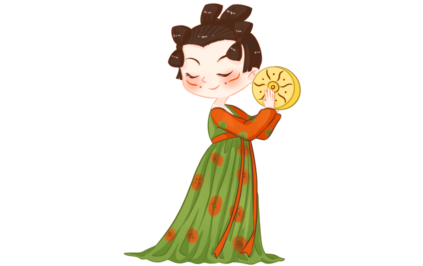 手绘-中国风乐器演奏人物-铃鼓