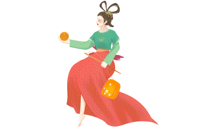 中秋打灯笼吃月饼的仙女