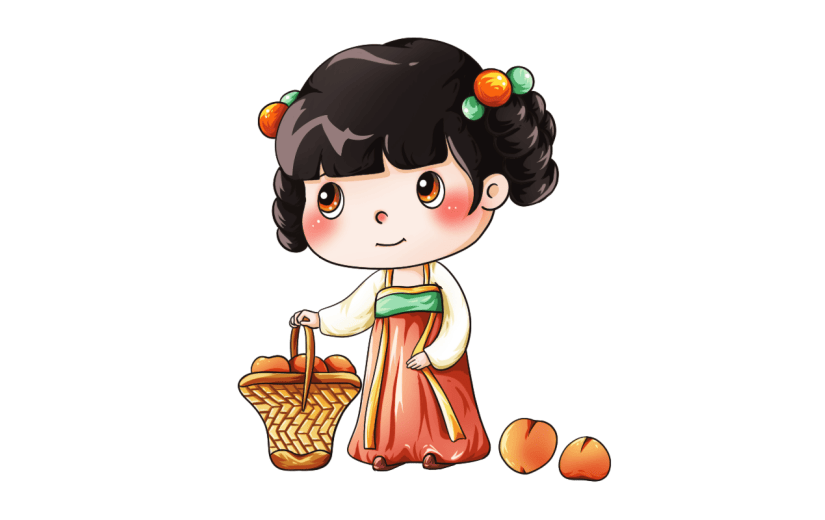 手绘-卡通国潮人物插画贴纸-桃子
