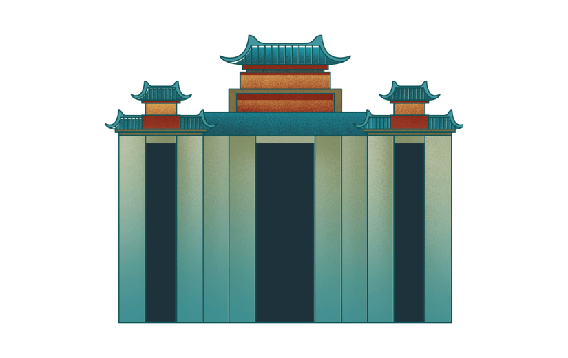 建筑城墙中国风中秋节元素贴纸