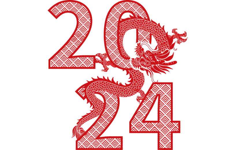 春节新春新年龙年剪纸中国风2024红色龙贴纸元素素材