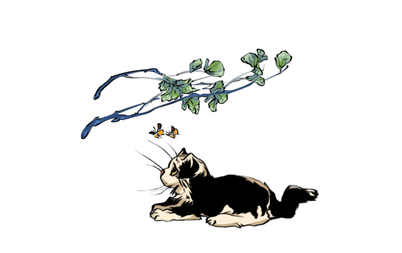 手绘-中国风水墨风动物贴纸-猫