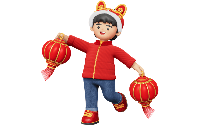 春节龙年新春新年过年除夕中国风3D立体C4D儿童拜年人物元素素材