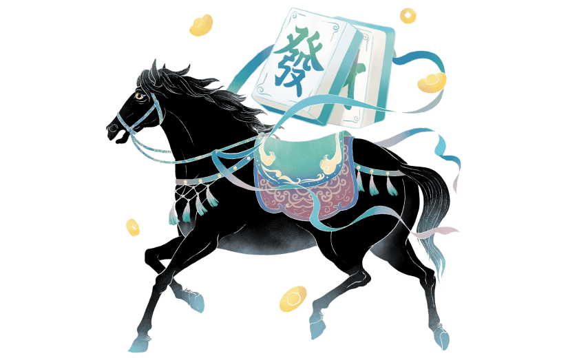 马年中式感敦煌风插画马元素