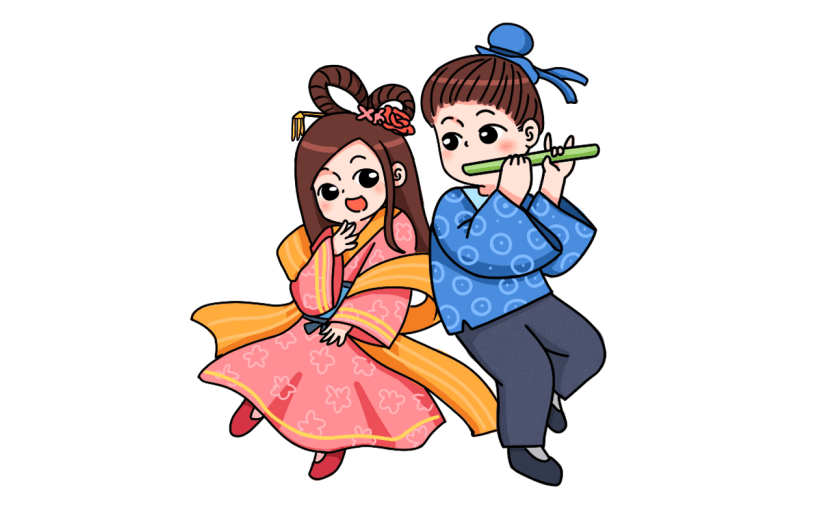 手绘-卡通七夕元素牛郎织女贴纸1