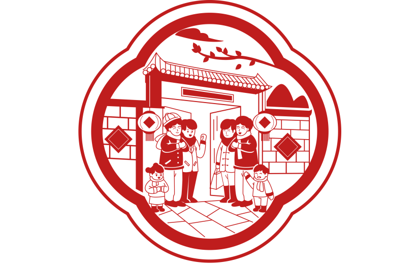 春节龙年新年过年中国风剪纸拜年人物场景元素素材
