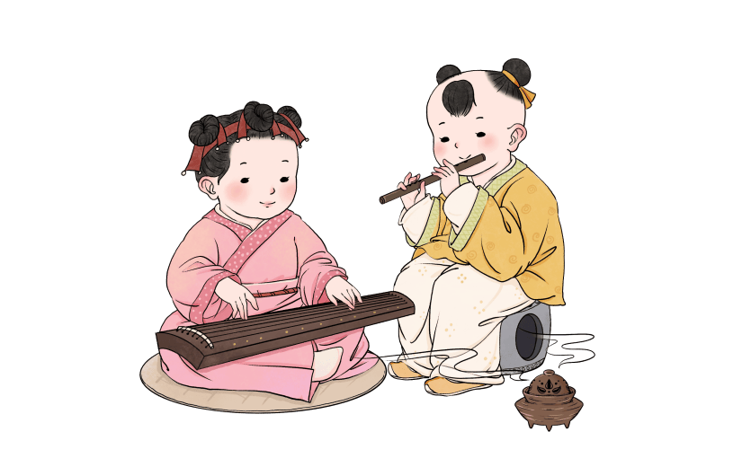手绘古代国学场景大尺寸贴纸3