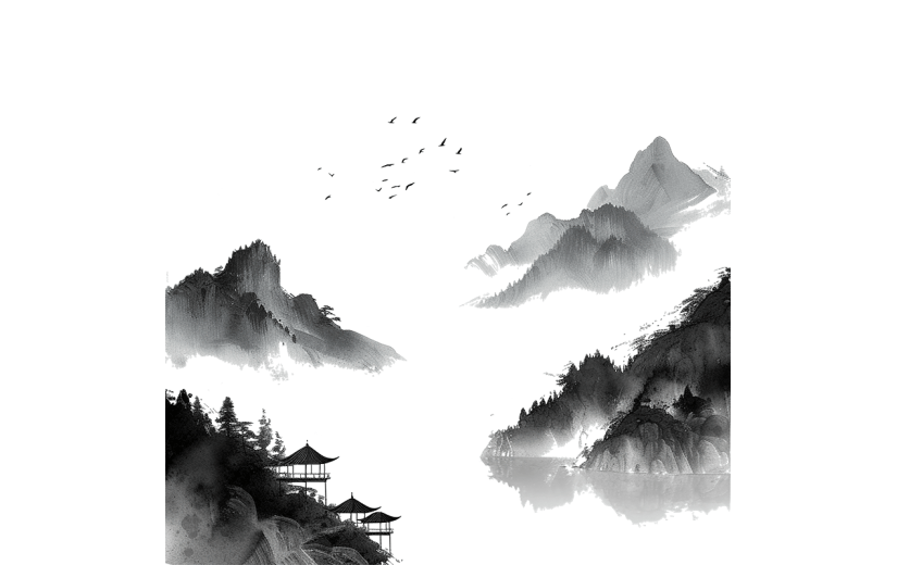 清明节清明水墨风山水组合元素素材
