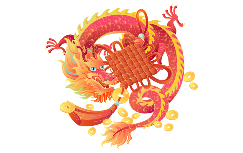 龙年春节新春新年过年除夕中国风中式传统中国龙中国结组合元素素材