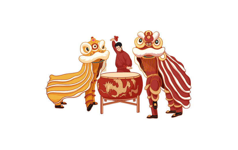 中国风春节打鼓元素贴纸