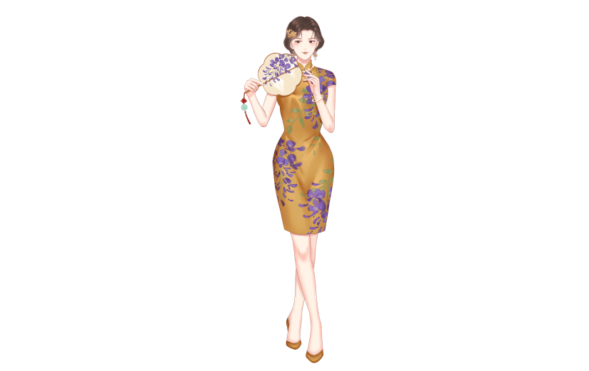 手绘-中国风旗袍人物插画4
