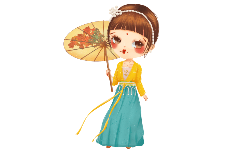 中国风人物插画贴纸-汉服女孩