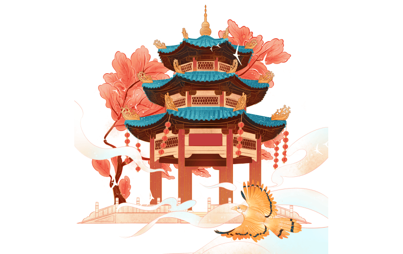 中国风建筑贴纸-亭子