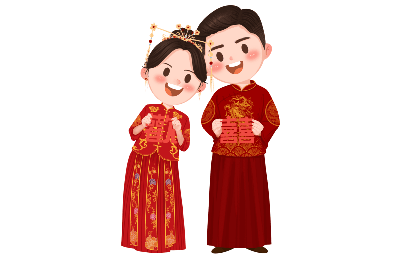 红色中式婚礼新人头像贴纸
