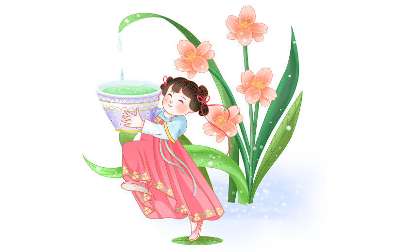 手绘-白露节气少女人物插画5