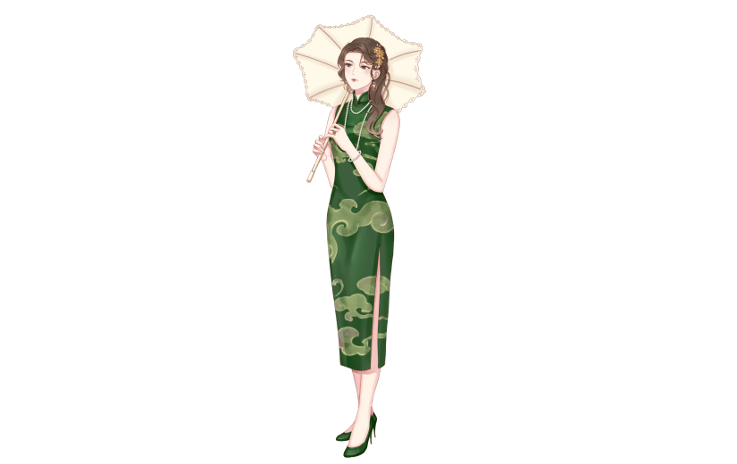 手绘-中国风旗袍人物插画2