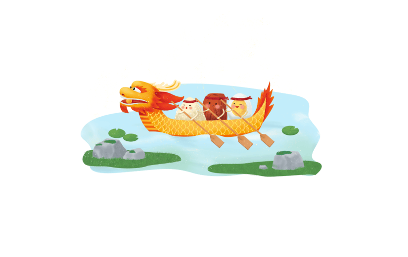 手绘风-端午节贴纸-龙舟