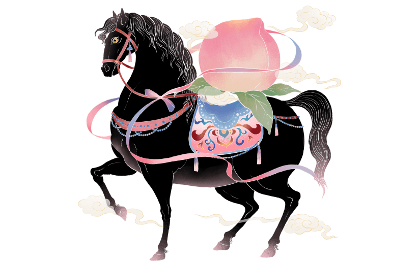 马年中式感敦煌风插画马元素