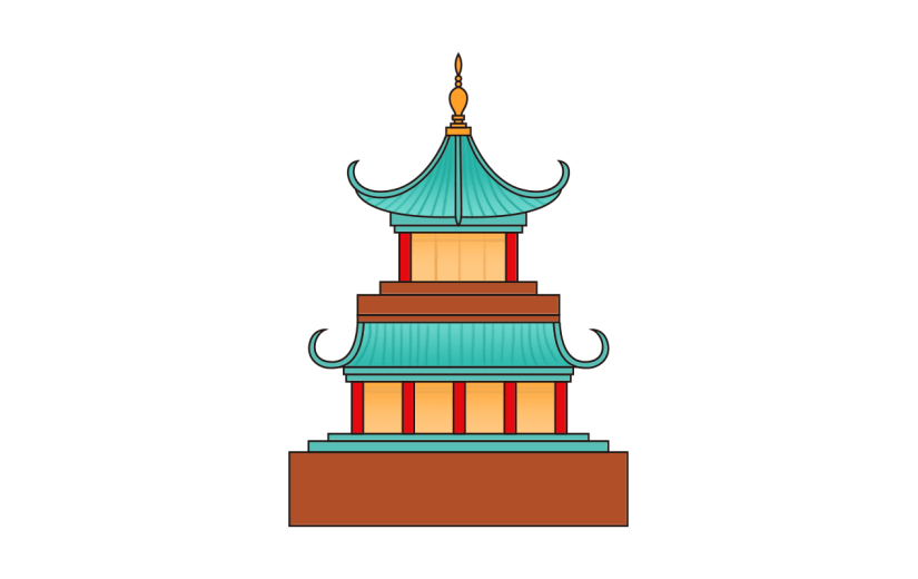 卡通感教育行业中国建筑元素贴纸