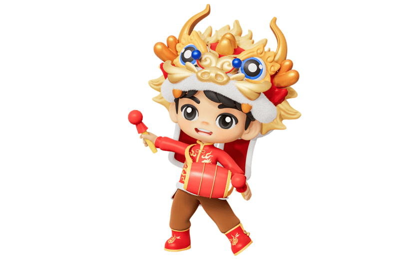 春节龙年新年过年新春除夕中国风3D立体C4D男孩人物免抠元素