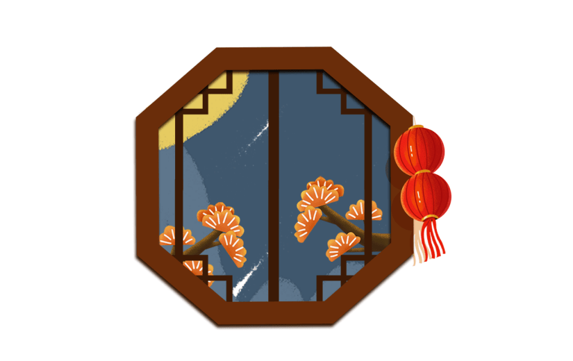 中国风中秋节灯笼窗户元素贴纸