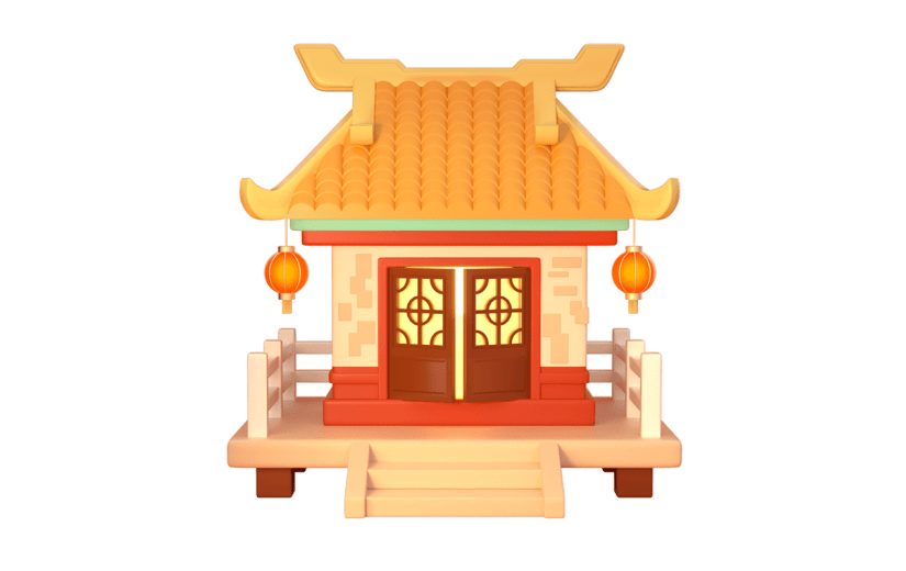 3D立体感春节房子元素贴纸