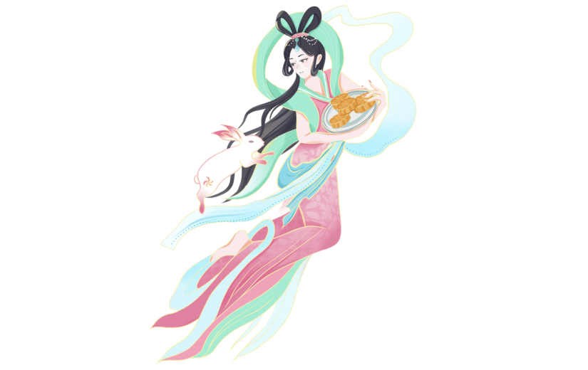 中国风中秋节女性元素贴纸