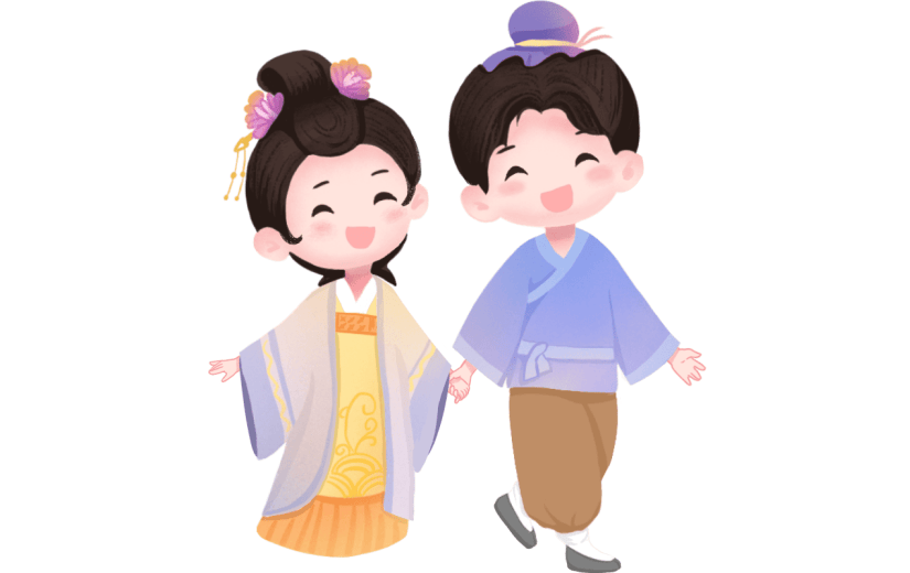 手绘-七夕可爱牛郎织女人物插画4