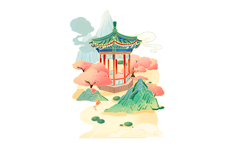 中国风亭子元素贴纸
