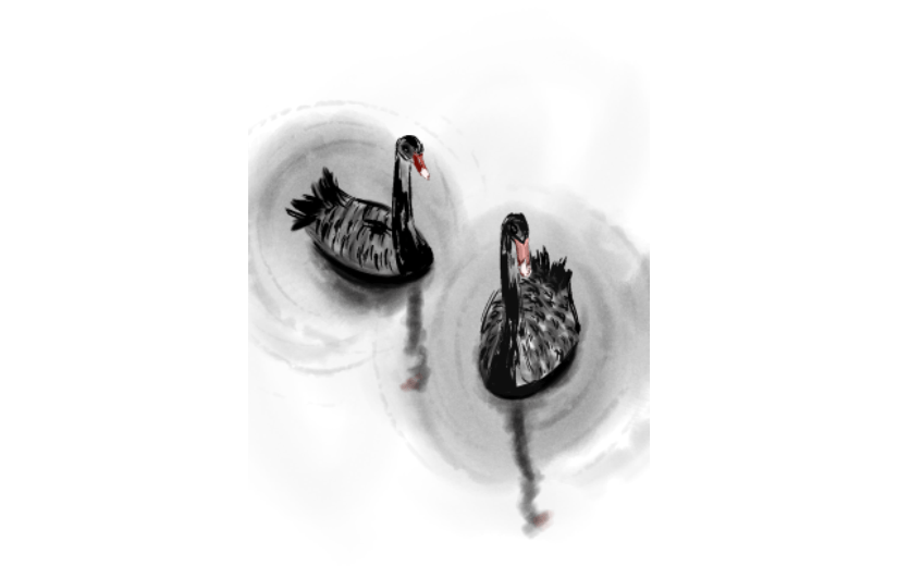 中国风天鹅水墨元素