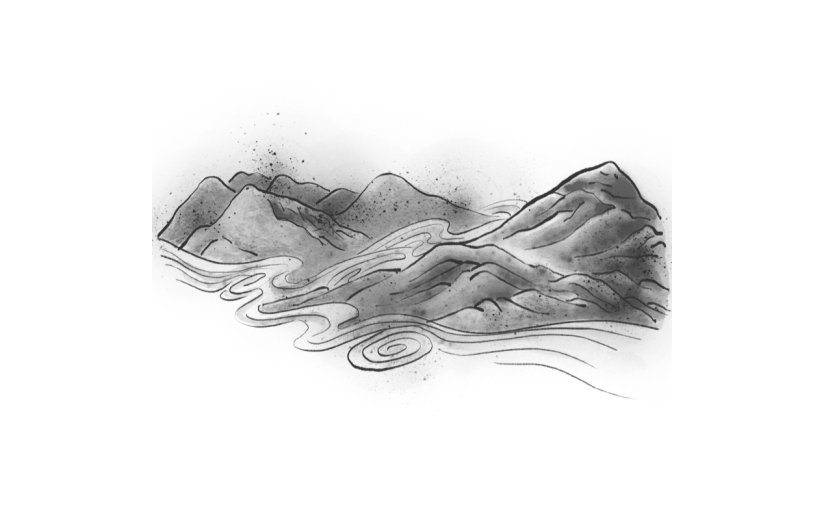 手绘-中国风水墨风装饰贴纸-山峰