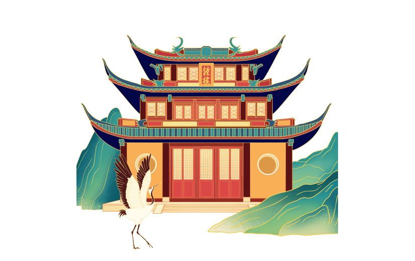 手绘-国潮风建筑