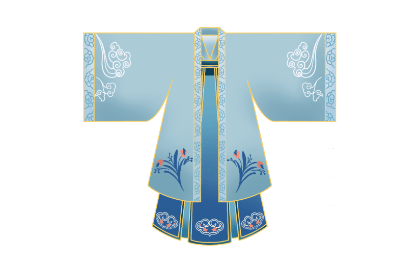 中国风手绘浅蓝色汉服元素