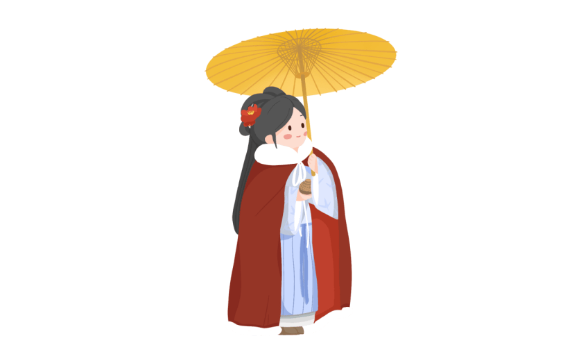 中国风冬天女性撑伞元素贴纸