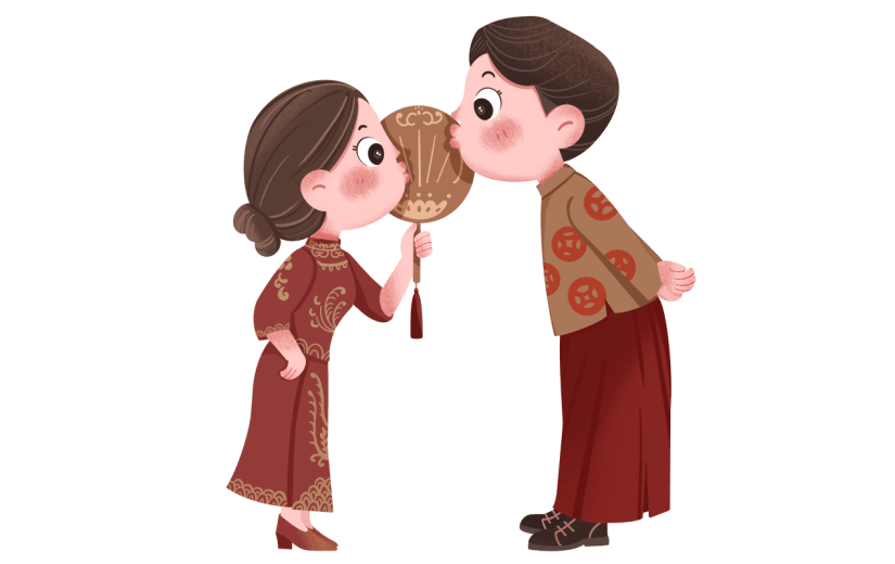 手绘-情人节结婚人物贴纸-亲吻
