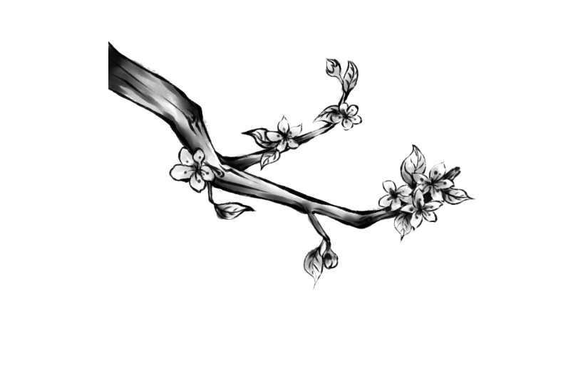 水墨风-桃花花枝贴纸元素