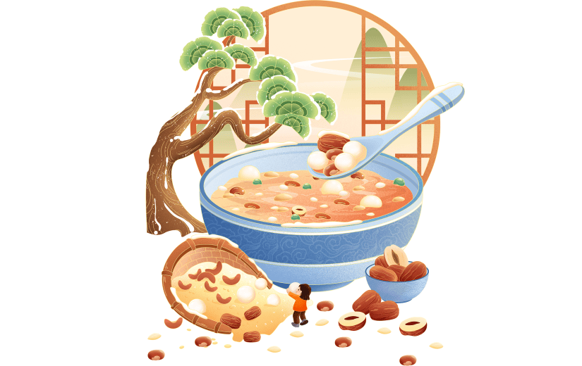 腊八节中国风中式微缩腊八粥山水场景组合元素素材