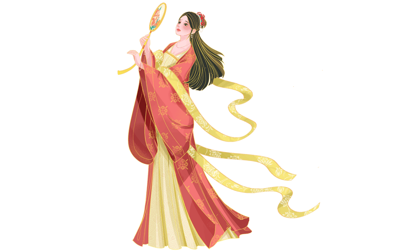 中国风-七夕元素金边贴纸-织女1
