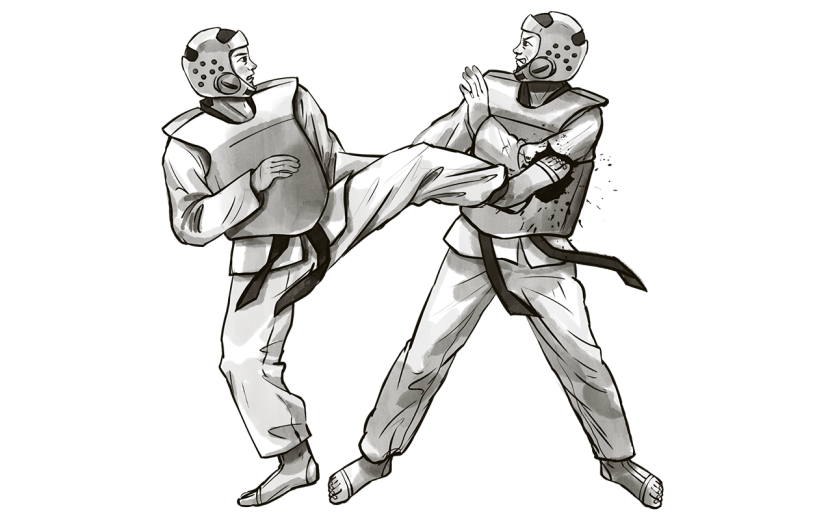 手绘-水墨跆拳道人物场景插画2